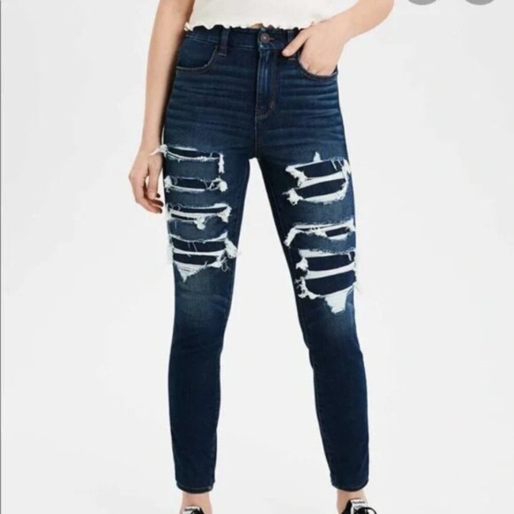 American Eagle Hi-Rise Distressed Jeggings | Size 4 Short | Stretch Denim